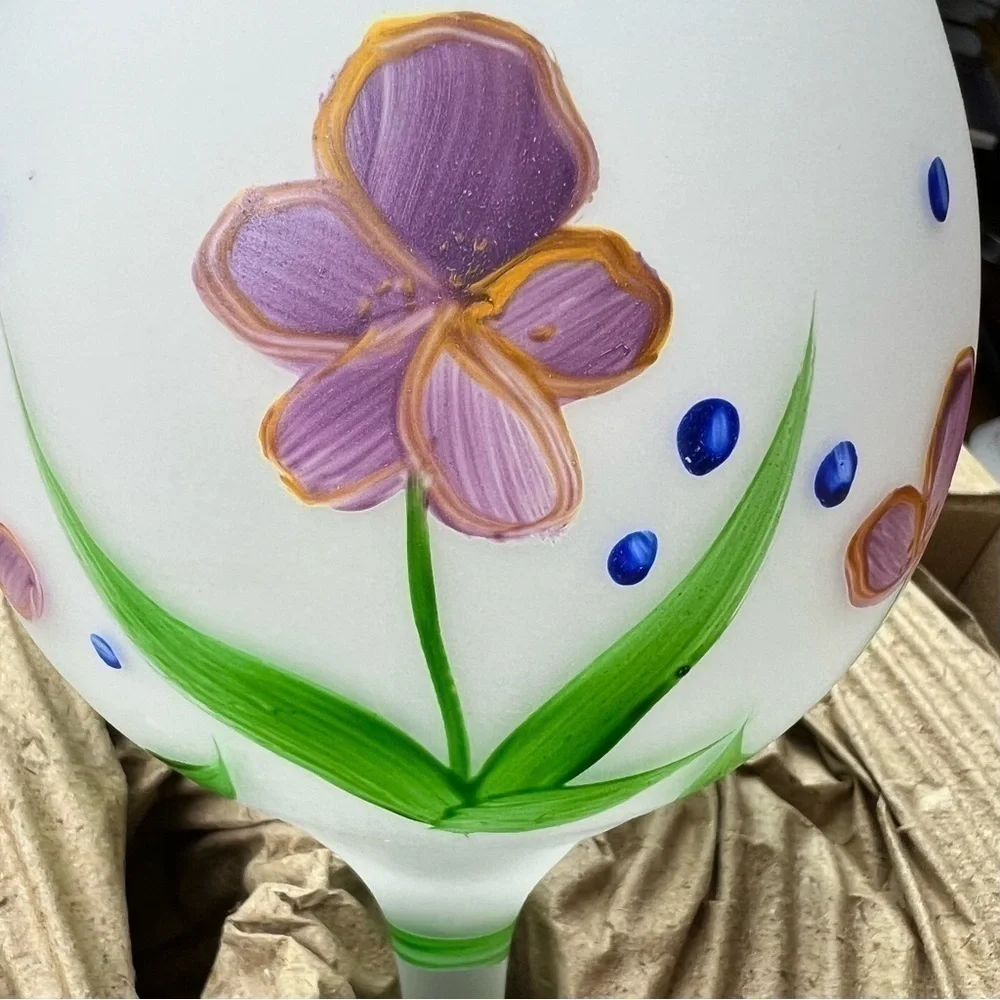 Flora Hand Painted Wine Glass Floral NEW Set of 4 VTG European Summer Coastal